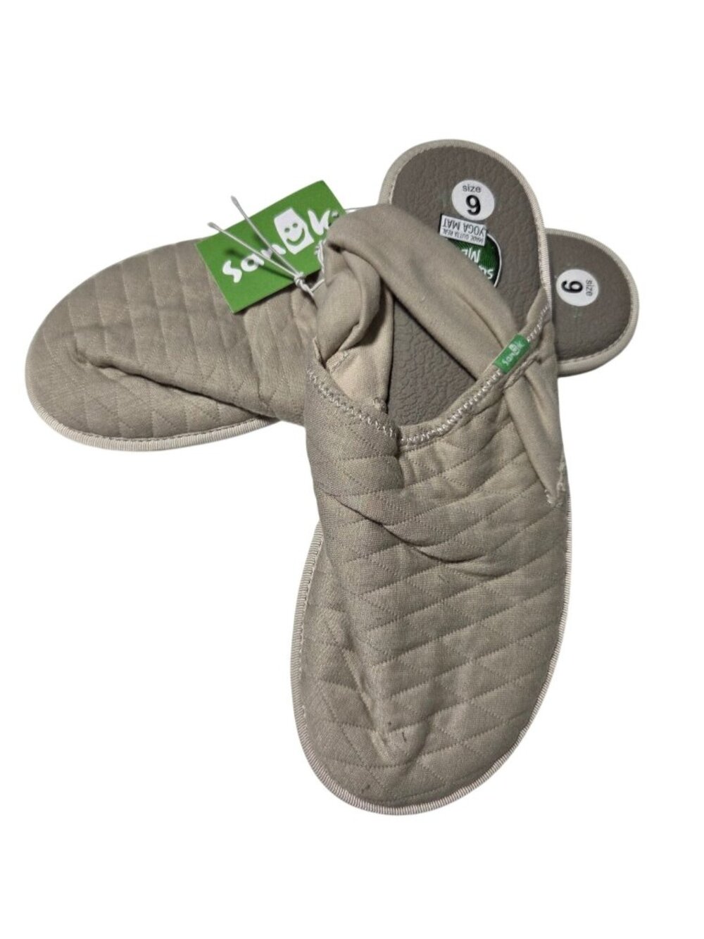 Sanuk Yoga Sling Cruz Quilt Sandals Womens Size 9 Beige Slides Closed Toe Mules